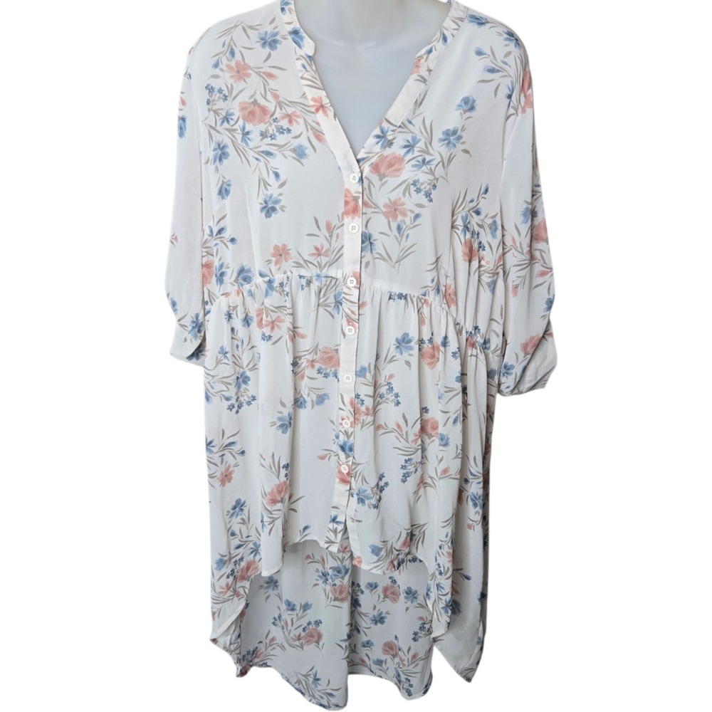 Torrid Womens Cottagecore Floral‎ Babydoll Tunic Size L Chiffon Fairy Feminine